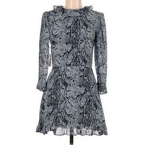 NEW Reformation 3/4 Sleeve Stevie Dress Ruffle Mini Blue Snake Print Size 6